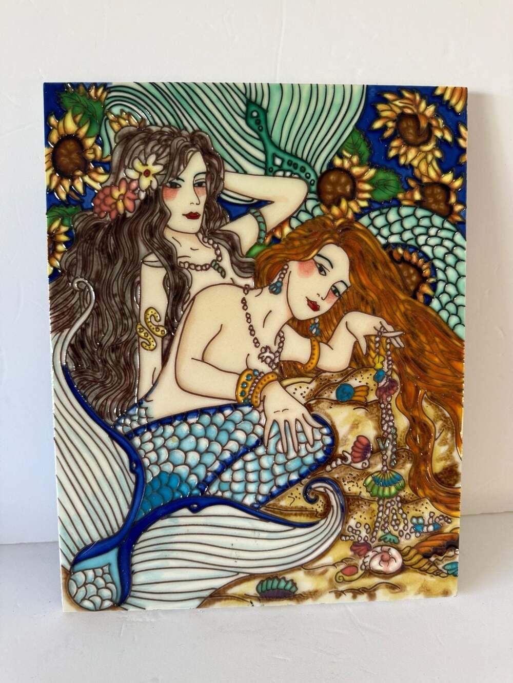 The Mermaid Sisters Decorative Ceramic Tile Wall Art 11x14